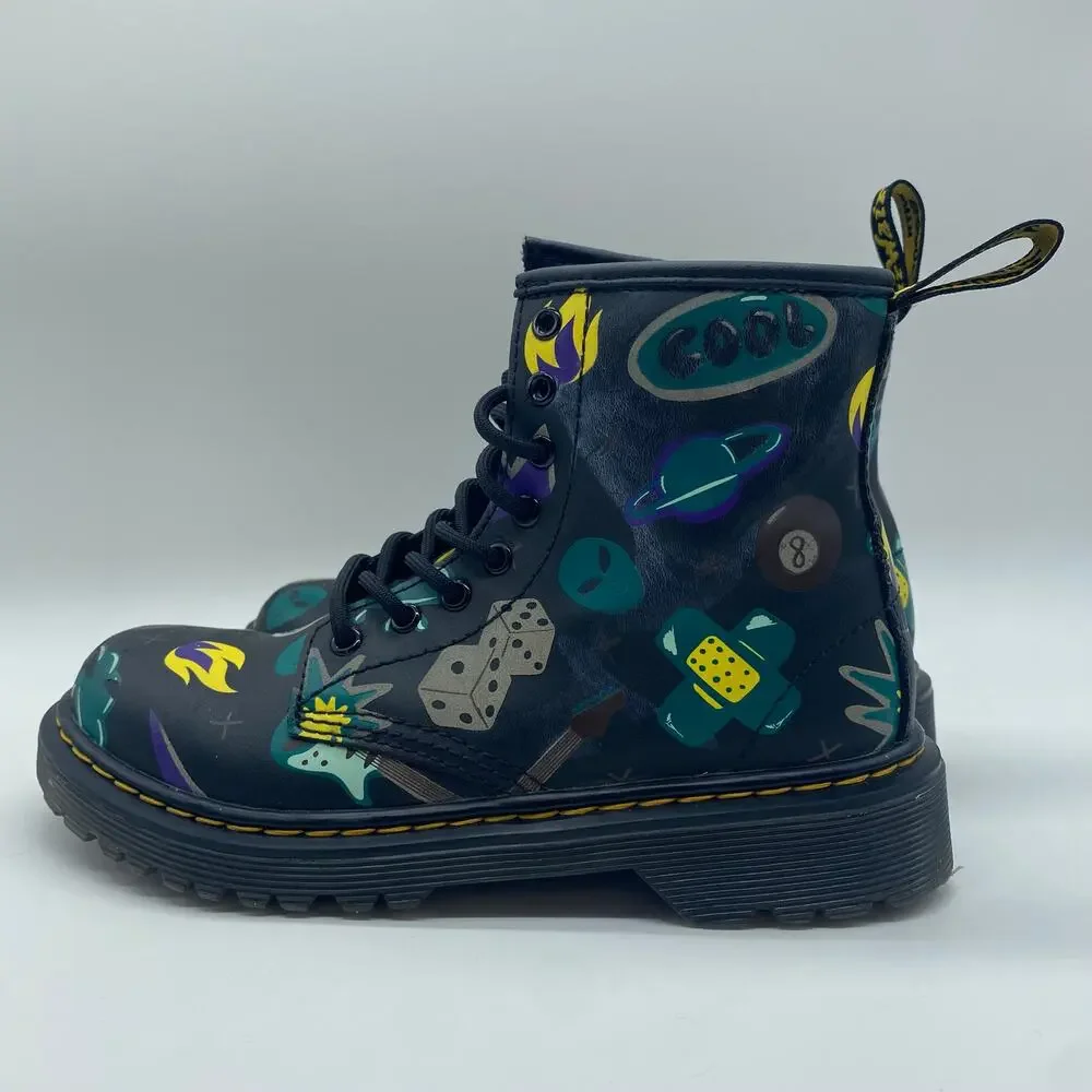 Dr. Martens Junior Black Sticker Print Hightop Boots Combat Hightop Kid size 13